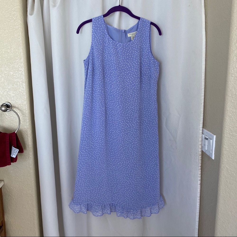 Vintage Periwinkle Polka Dot Midi Ruffle Dress
